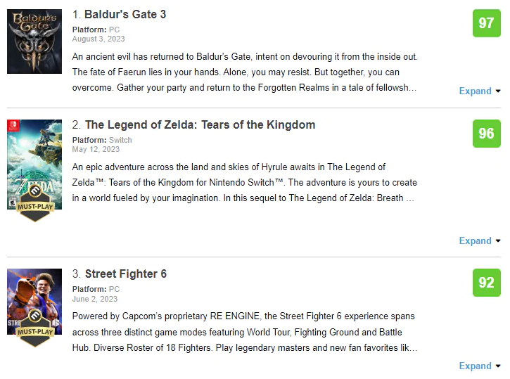Metacritic Baldur’s Gate 3 passa Zelda e é o game mais bem avaliado de 2023 no Metacritic