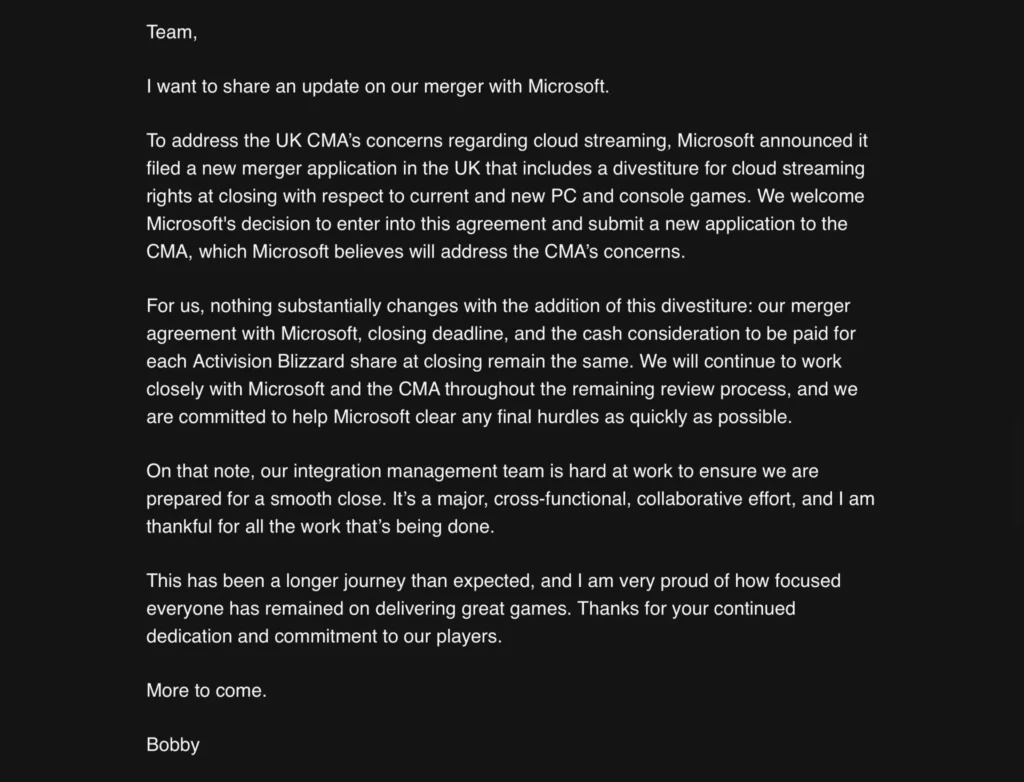 email-1024x782 CEO da Activision Blizzard envia email aos funcionários sobre a Microsoft está desistindo